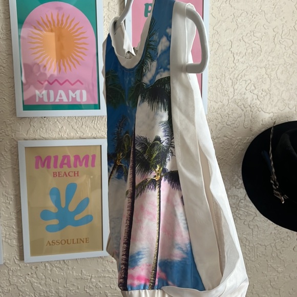Summer blouse Palm tree tropical FL sleeveless flowy shirt tank beach white s - Picture 6 of 6
